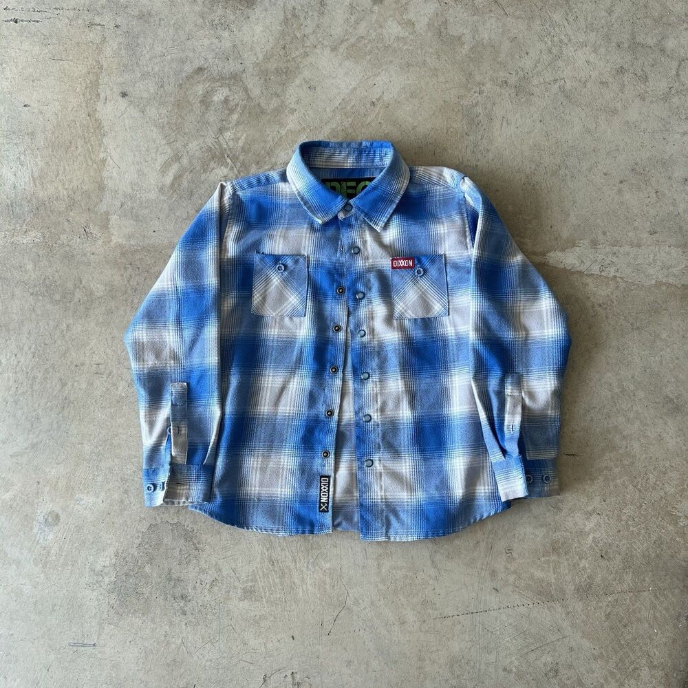 Dixxon Kids DFC Youth Division Flannel Shirt Long Sleeve Blue Plaid Size S